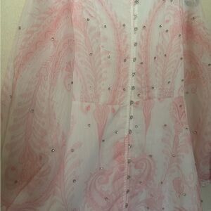 Sheer Pink Paisley Tunic with Crystal Accents